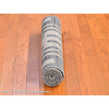Load image into Gallery viewer, 2&#39;7&quot;x8&#39;2&quot; Blue Pure Silk And Textured Wool Zigzag With Graph Design Hand Knotted Runner Oriental Rug FWR399210