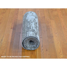 Load image into Gallery viewer, 2&#39;6&quot;x12&#39; Wool Denser Weave Gray Persian Knot With Abstract Design Hand Knotted Oriental Rug FWR399288