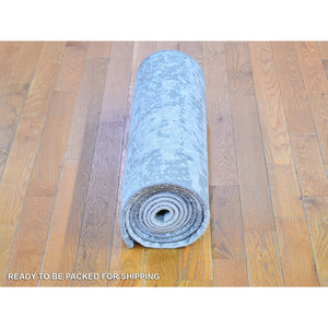2'5"x10'3" Denser Weave Persian Knot With Abstract Design Wool Gray Hand Knotted Runner Oriental Rug FWR399318