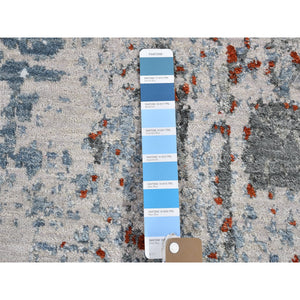 2'6"x10'2" Light Blue Abstract Design Wool and Silk Denser Weave Hand Knotted Runner Oriental Rug FWR399420