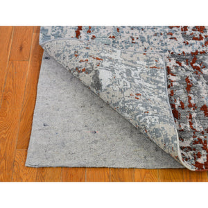 2'6"x10'2" Light Blue Abstract Design Wool and Silk Denser Weave Hand Knotted Runner Oriental Rug FWR399420