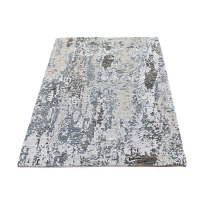 3'x5' Ivory Wool Persian Knot Denser Weave Abstract Design Hand Knotted Oriental Rug FWR399474