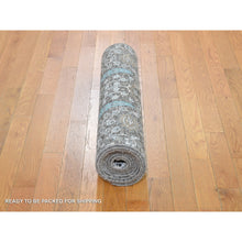 Load image into Gallery viewer, 2&#39;7&quot;x10&#39;1&quot; Charcoal Black Cypress Tree Design Silk With Textured Wool Hand Knotted Runner Oriental Rug FWR399498