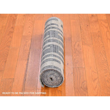 Load image into Gallery viewer, 2&#39;6&quot;x10&#39;3&quot; Blue Pure Silk And Textured Wool Wide Runner Zigzag With Graph Design Hand Knotted Oriental Rug FWR399504