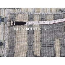 Load image into Gallery viewer, 2&#39;6&quot;x10&#39;3&quot; Blue Pure Silk And Textured Wool Wide Runner Zigzag With Graph Design Hand Knotted Oriental Rug FWR399504