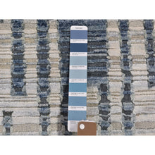 Load image into Gallery viewer, 2&#39;6&quot;x8&#39;3&quot; Blue Pure Silk And Textured Wool Wide Runner Zigzag With Graph Design Hand Knotted Oriental Rug FWR399510