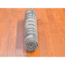 Load image into Gallery viewer, 2&#39;6&quot;x8&#39;3&quot; Blue Pure Silk And Textured Wool Wide Runner Zigzag With Graph Design Hand Knotted Oriental Rug FWR399510