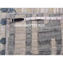 Load image into Gallery viewer, 2&#39;6&quot;x8&#39;3&quot; Blue Pure Silk And Textured Wool Wide Runner Zigzag With Graph Design Hand Knotted Oriental Rug FWR399510