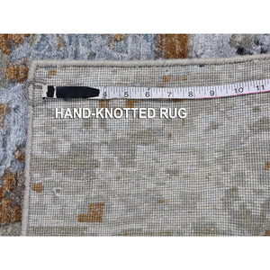 2'10"x5'1" Abstract Design Wool And Silk Hi-low Pile Denser Weave Hand Knotted Gray Oriental Rug FWR399552