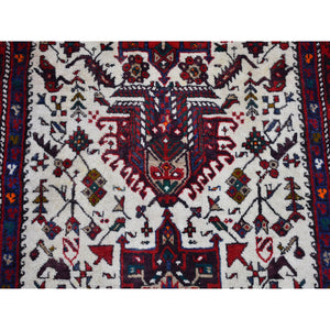 3'4"x13'8" Vintage Persian Karajeh Full Pile Excellent Condition Ivory Natural Wool Hand Knotted Runner Oriental Rug FWR399612