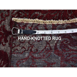 3'2"x5'7" Nepali Wool And Silk Large Lotus Flower Design Hand Knotted Burgundy Red Oriental Rug FWR399978