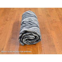 Load image into Gallery viewer, 9&#39;x9&#39; Gray-blue Chevron Design Textured Wool And Pure Silk Hand Knotted Round Oriental Rug FWR400170