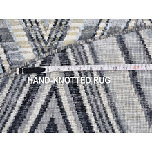 Load image into Gallery viewer, 9&#39;x9&#39; Gray-blue Chevron Design Textured Wool And Pure Silk Hand Knotted Round Oriental Rug FWR400170