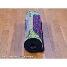 Load image into Gallery viewer, 2&#39;7&quot;x12&#39; Sari Silk With Textured Wool Mamluk Design Colorful Hand Knotted Wide Runner Oriental Rug FWR400176