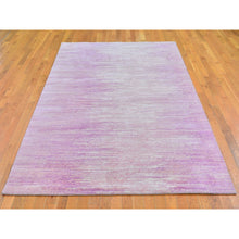 Load image into Gallery viewer, 6&#39;1&quot;x9&#39;2&quot; Pink Thick And Plush Organic Wool Only Horizontal Ombre Design Hand Knotted Oriental Rug FWR400182