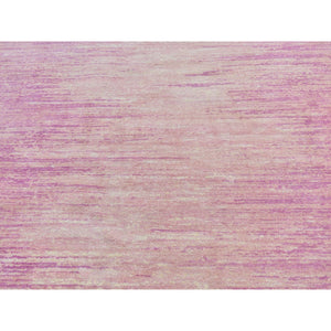 6'1"x9'2" Pink Thick And Plush Organic Wool Only Horizontal Ombre Design Hand Knotted Oriental Rug FWR400182