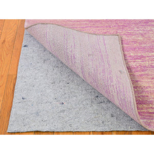 6'1"x9'2" Pink Thick And Plush Organic Wool Only Horizontal Ombre Design Hand Knotted Oriental Rug FWR400182