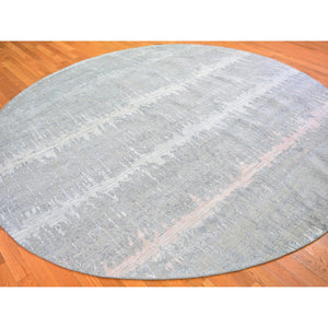 10'1"x10'1" Cardiac Design With Pastel Colors Round Textured Wool And Pure Silk Hand Knotted Oriental Rug FWR400206