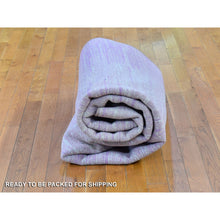 Load image into Gallery viewer, 9&#39;x9&#39; Pink Zero Pile Organic Wool Only Horizontal Ombre Design Hand Knotted Round Oriental Rug FWR400212