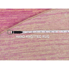 Load image into Gallery viewer, 9&#39;x9&#39; Pink Zero Pile Organic Wool Only Horizontal Ombre Design Hand Knotted Round Oriental Rug FWR400212