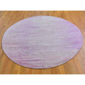 7'x7' Pink Thick And Plush Organic Wool Only Horizontal Ombre Design Hand Knotted Round Oriental Rug FWR400230