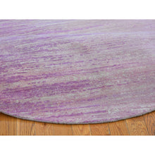 Load image into Gallery viewer, 7&#39;x7&#39; Pink Thick And Plush Organic Wool Only Horizontal Ombre Design Hand Knotted Round Oriental Rug FWR400230