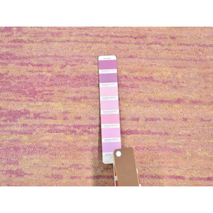7'x7' Pink Thick And Plush Organic Wool Only Horizontal Ombre Design Hand Knotted Round Oriental Rug FWR400230