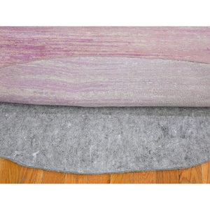 7'x7' Pink Thick And Plush Organic Wool Only Horizontal Ombre Design Hand Knotted Round Oriental Rug FWR400230