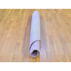 7'x7' Pink Thick And Plush Organic Wool Only Horizontal Ombre Design Hand Knotted Round Oriental Rug FWR400230