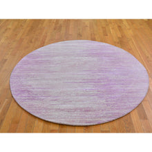 Load image into Gallery viewer, 6&#39;2&quot;x6&#39;2&quot; Pink Thick And Plush Organic Wool Only Horizontal Ombre Design Hand Knotted Round Oriental Rug FWR400236