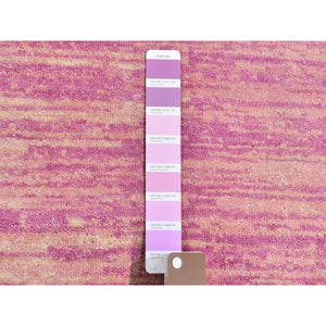 6'2"x6'2" Pink Thick And Plush Organic Wool Only Horizontal Ombre Design Hand Knotted Round Oriental Rug FWR400236
