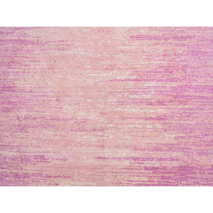 4'1"x6'2" Pink Thick And Plush Organic Wool Only Horizontal Ombre Design Hand Knotted Oriental Rug FWR400260