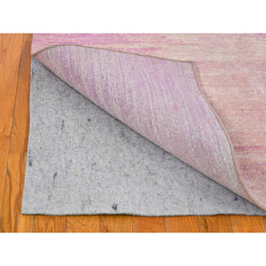 4'1"x6'2" Pink Thick And Plush Organic Wool Only Horizontal Ombre Design Hand Knotted Oriental Rug FWR400260