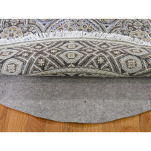 Load image into Gallery viewer, 5&#39;1&quot;x5&#39;1&quot; Brown And Gray Textured Wool And Silk Mughal Inspired Medallions Round Hand Knotted Oriental Rug FWR400308