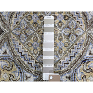 5'1"x5'1" Brown And Gray Textured Wool And Silk Mughal Inspired Medallions Round Hand Knotted Oriental Rug FWR400308