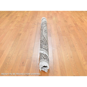 5'1"x5'1" Brown And Gray Textured Wool And Silk Mughal Inspired Medallions Round Hand Knotted Oriental Rug FWR400308