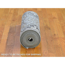 Load image into Gallery viewer, 2&#39;6&quot;x22&#39;2&quot; Brown And Gray Textured Wool And Silk Mughal Inspired Medallions Design Xl Runner Oriental Rug FWR400320