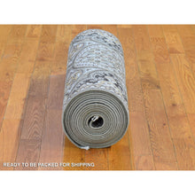 Load image into Gallery viewer, 2&#39;6&quot;x20&#39;5&quot; Brown And Gray Textured Wool And Silk Mughal Inspired Medallions Design Xl Runner Oriental Rug FWR400332