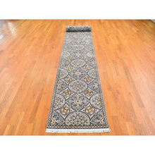 Load image into Gallery viewer, 2&#39;6&quot;x16&#39;3&quot; XL Runner Textured Wool and Silk Mughal Inspired Medallions Design Brown and Gray Oriental Rug FWR400338