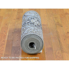 Load image into Gallery viewer, 2&#39;6&quot;x16&#39;3&quot; XL Runner Textured Wool and Silk Mughal Inspired Medallions Design Brown and Gray Oriental Rug FWR400338