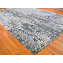 Load image into Gallery viewer, 12&#39;x18&#39;1&quot; Oversized Abstract Design With Persian Knot Wool And Silk Denser Weave Charcoal Gray Hand Knotted Oriental Rug FWR400392