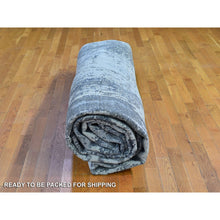 Load image into Gallery viewer, 12&#39;x18&#39;1&quot; Oversized Abstract Design With Persian Knot Wool And Silk Denser Weave Charcoal Gray Hand Knotted Oriental Rug FWR400392