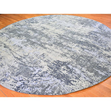 Load image into Gallery viewer, 12&#39;1&quot;x12&#39;1&quot; Abstract Design Wool And Silk Round Denser Weave Charcoal Gray Persian Knot Hand Knotted Oriental Rug FWR400398