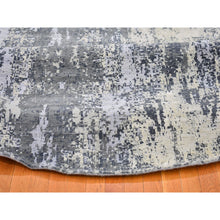 Load image into Gallery viewer, 12&#39;1&quot;x12&#39;1&quot; Abstract Design Wool And Silk Round Denser Weave Charcoal Gray Persian Knot Hand Knotted Oriental Rug FWR400398