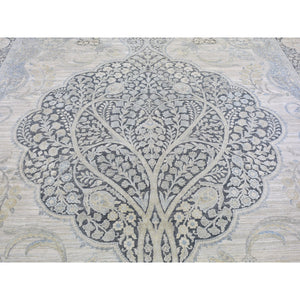 11'10"x16' Oversized Ivory Silk With Textured Wool Tree Of Life Meditation Design Hand Knotted Oriental Rug FWR400410