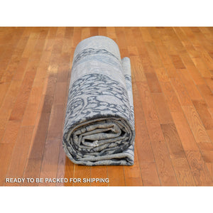 11'10"x16' Oversized Ivory Silk With Textured Wool Tree Of Life Meditation Design Hand Knotted Oriental Rug FWR400410