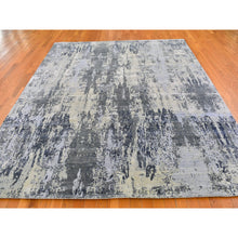 Load image into Gallery viewer, 8&#39;2&quot;x10&#39;2&quot; Abstract Design Wool And Pure Silk Denser Weave Charcoal Gray Persian Knot Hand Knotted Oriental Rug FWR400446