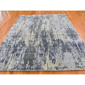 8'2"x10'2" Abstract Design Wool And Pure Silk Denser Weave Charcoal Gray Persian Knot Hand Knotted Oriental Rug FWR400446