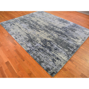8'2"x10'2" Abstract Design Wool And Pure Silk Denser Weave Charcoal Gray Persian Knot Hand Knotted Oriental Rug FWR400446