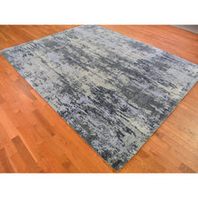 Load image into Gallery viewer, 8&#39;2&quot;x10&#39;2&quot; Abstract Design Wool And Pure Silk Denser Weave Charcoal Gray Persian Knot Hand Knotted Oriental Rug FWR400446